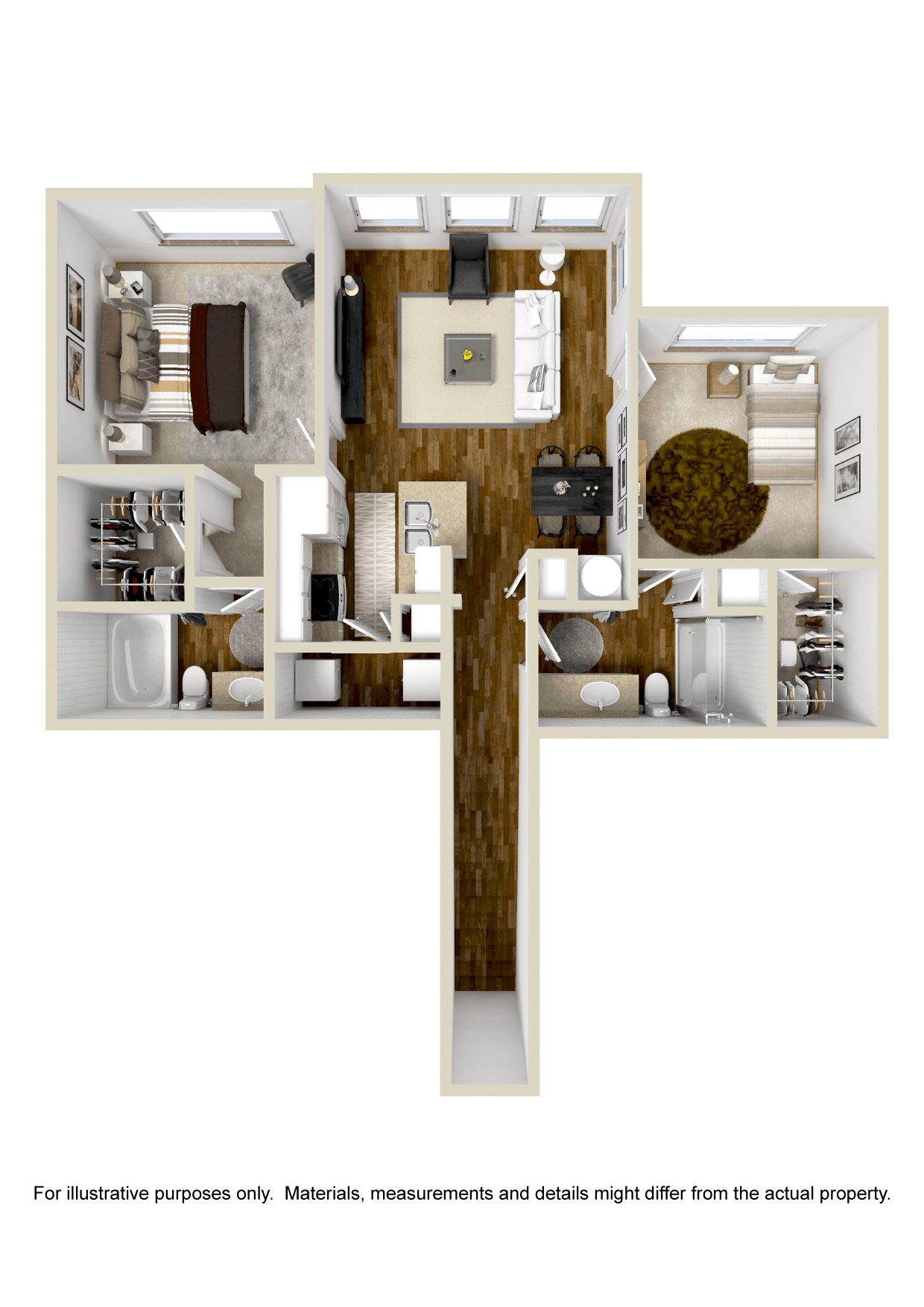Floor plan for 2 beds, 2 baths, 1104 sqft